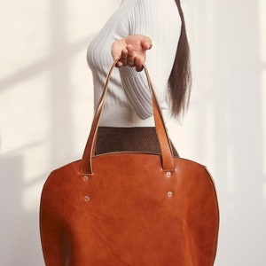 Large Signature Bag In Brown Leather Tote Vegetable Tanned Leather Tote Traditional Harness Tote Hand Stitched Leather Bag Copper image 4