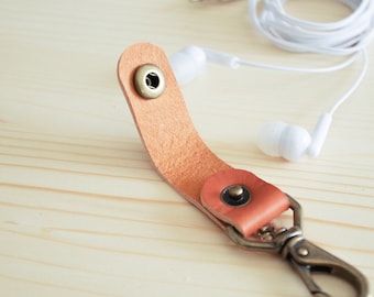 Swivel Snap Cord Clip > Add Key Ring > Solid Brass Hardware > Solid Iron Key Ring > Vegetable Tanned Leather > Cord Wrap > Cord Organizer