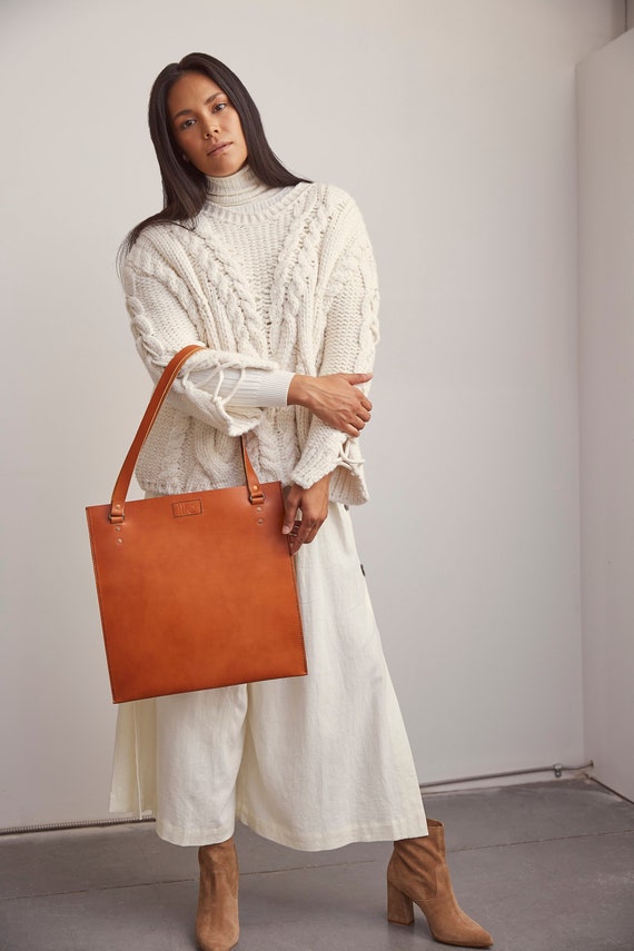DITC Tote in Tan > Vegetable Tanned Leather > English Bridle Leather > Laptop Bag > Square Tote > Veg Tan Bag > Brown Leather Tote > LP Tote