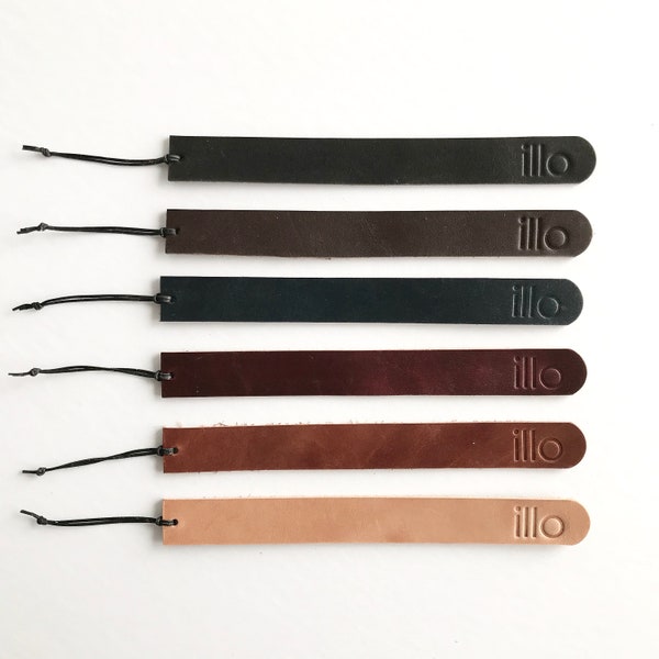 Personalized Leather Bookmark > Vegetable Tanned Leather > Black Tiger Thread > Black, Brown, Tan, Russet Bookmark > Hand Stamped