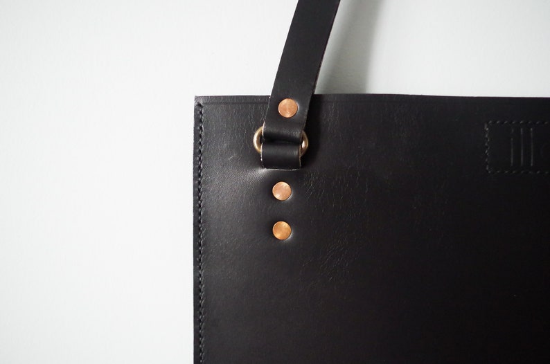 DITC Tote in Black Vegetable Tanned Leather English Bridle Leather Laptop Bag Square Tote Veg Tan Bag Black Leather Tote image 7