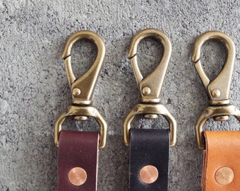 Swivel Snap Key Ring > Vegetable Tanned Leather > Solid Brass Swivel Snap > Solid Iron Key Ring > Leather Key Fob > Solid Copper Rivet