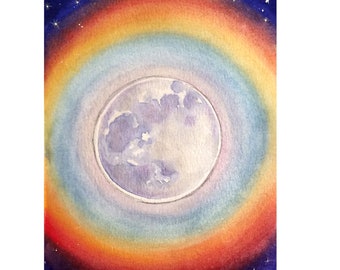 Moonbow/ Moon & Rainbow/ Fine Art Print/ Wall Art/ Bedroom Decor/ 5x7/ 8x10