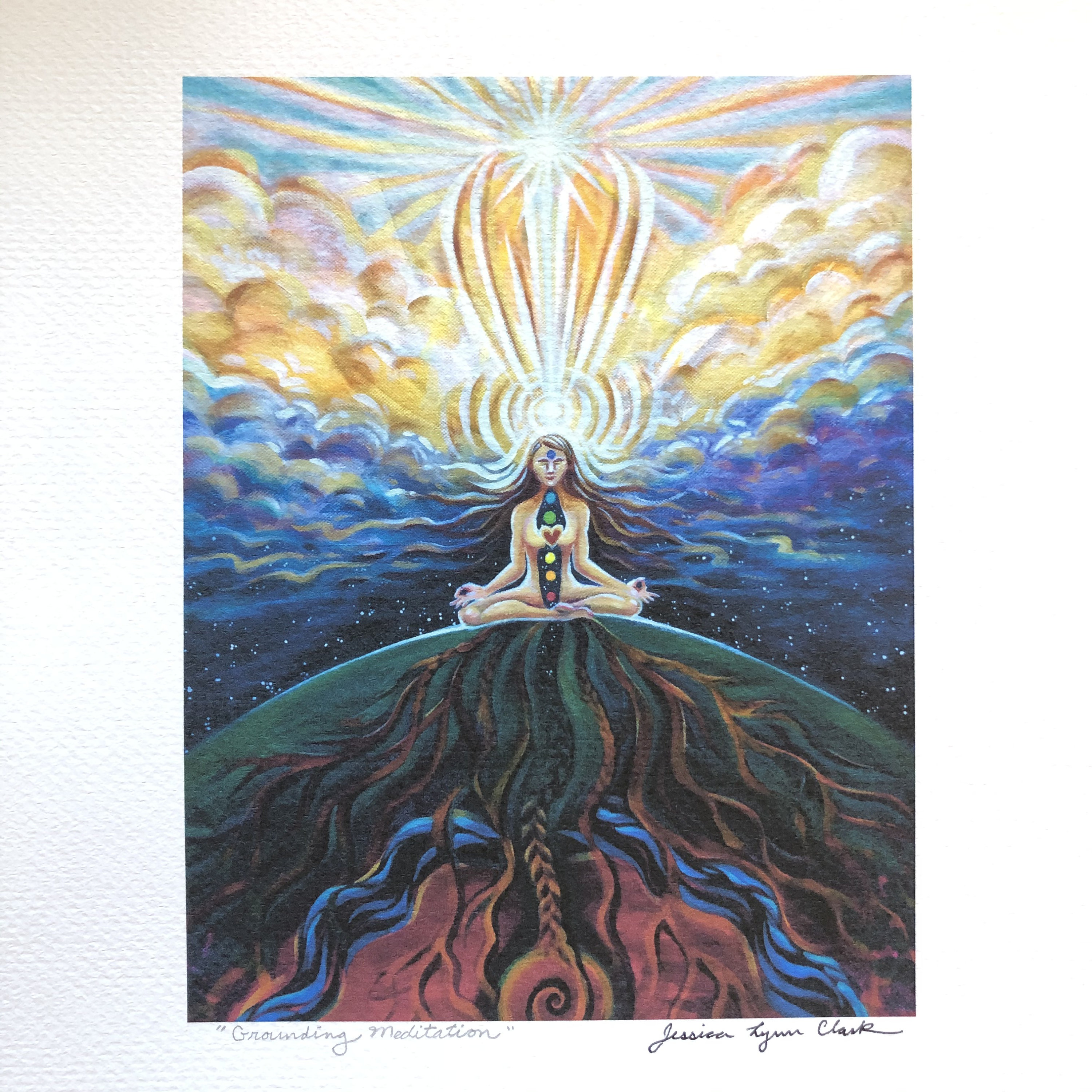グラウンディング瞑想、神聖な女性アートプリント：チャクラ