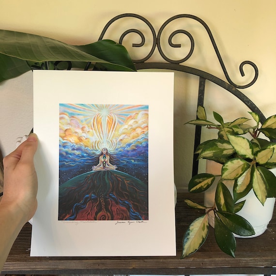 グラウンディング瞑想、神聖な女性アートプリント：チャクラ