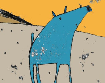 Pig print, cartoon animal, art for kids, dog print, desert art, wild dog, wild hog, cute animal, art for animal lover, wildlife art, nursery