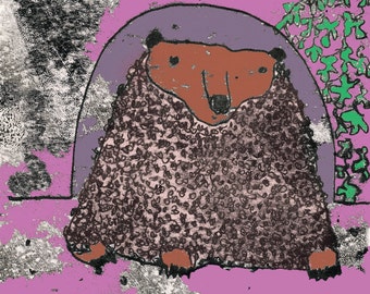 クマの相撲_クマ_クマのアート_クマのプリント_水彩画_