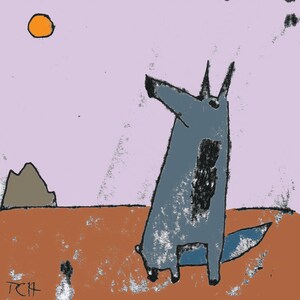 Dog Print, dingo print, sitting dog, dog in the sunset, wild dog, desert dog, dog art, gift for dog lover, nursery decor, art for kids