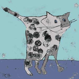 Impresión del gato, regalo para el amante del gato, dibujo del gato, gato azul británico, tema del gato, decoración del vivero, gato del coño, gato lindo, gato con manchas, gato de dibujos animados
