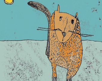 Ginger cat print, gift for cat lover, cute pussycat, cat drawing,tomcat, cats whiskers, ginger cat theme, art for cat lover, nursery art