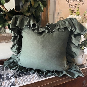 Dusty Lotus Green 100% linen with long ruffle