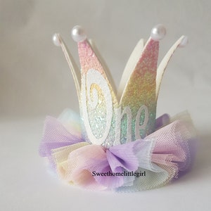 1st birthday crown, pastel rainbow crown, First birthday crown, Baby girl birthday crown, Pastel Rainbow Crown Headband