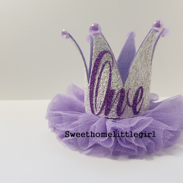 1st birthday crown, Lavender purple tulle, First birthday crown, Baby girl crown