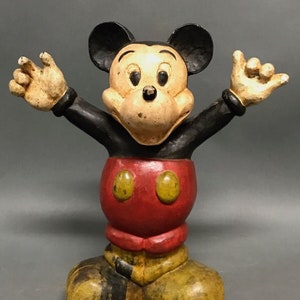 Vintage Hand- Carved Wood MICKEY MOUSE Statue - 10.5&quot; - AWEsome!!