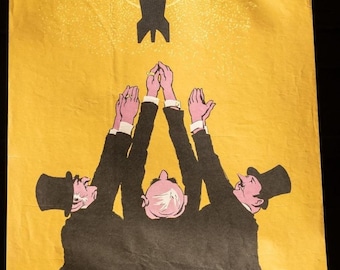 1962 Lithographic Socialism Poster - Praying to the H-Bomb - Awesome!