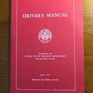 Vintage Manuals - 1954 United States Treasury Department Employees Driver&#39;s Manual Booklet with Diagrams - In LIKE NEW Condition!