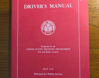 Vintage Manuals - 1954 United States Treasury Department Employees Driver's Manual Booklet with Diagrams - In LIKE NEW Condition!