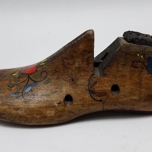 Vintage Wooden Shoe Form - Hand Painted - Great decor or other uses!