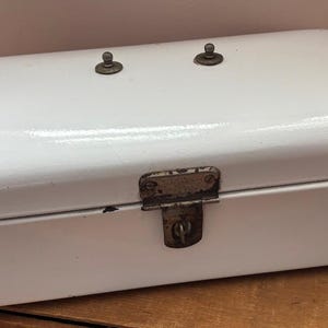 Vintage Dutch Enamel Bread Box - White w/ Latch - 7" H x 19" W x 10.5" D