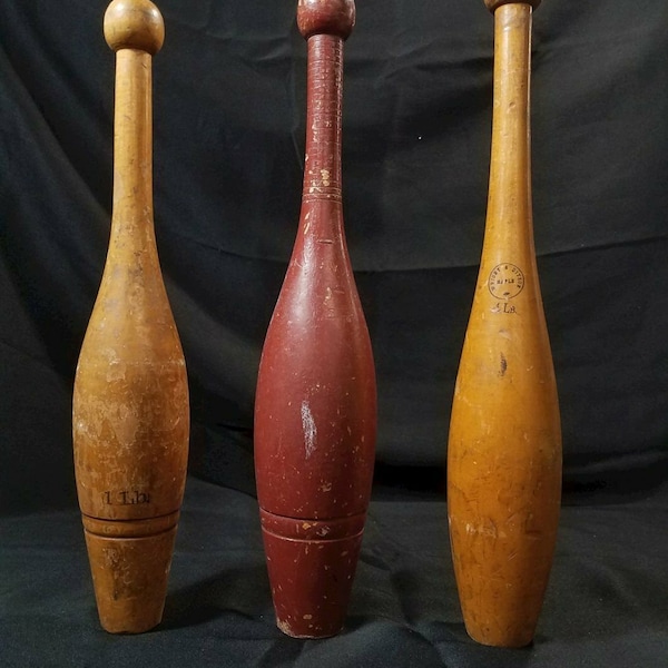 Vintage Wright & Ditson Maple Indian Clubs - Set of 3 - For Use OR Decor - In Good Condition - Looks Awesome!