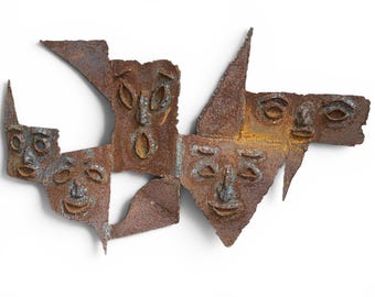 Brutalist Metalwork Face(s) Sculpture - 29 x 18 - Awesome!