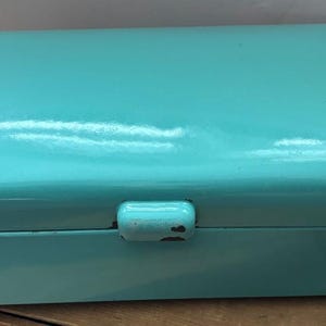 Vintage Dutch Enamel Bread Box - Gorgeous Blue - 6" h x 19" W x 20.5" D