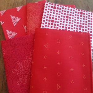 Red Orange colored fabric, fat quarter bundle of 5, cotton fabric, Art Gallery Fabric, pre cut fabric, fabric quarters, quilting fabric