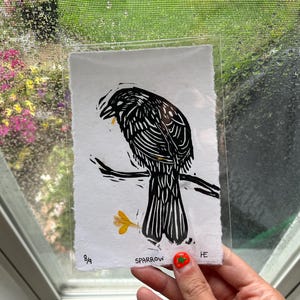 Sparrow Print - Linocut Print - Blockprint - Bird Art - Avian Art