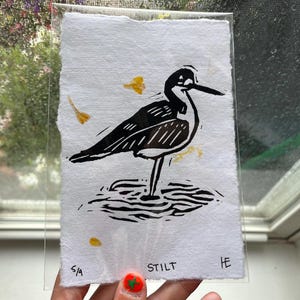 Black-necked Stilt Print - Linocut Print - Blockprint - Bird Art - Avian Art