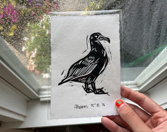 Albatross Linocut Print – Handprinted Bird Art on Cotton Rag Paper