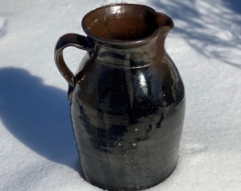 Antique Redware Pitcher, Vase, Wheel Thrown, Lead Glaze, Large 11-1/2", Primitive, 1800's