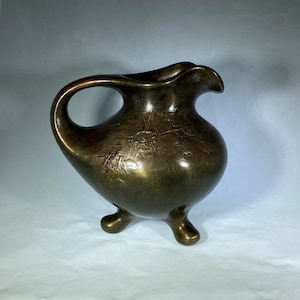 Antique Clewell Pottery Pitcher, Copper Clad Verdigris Patina, 1920s