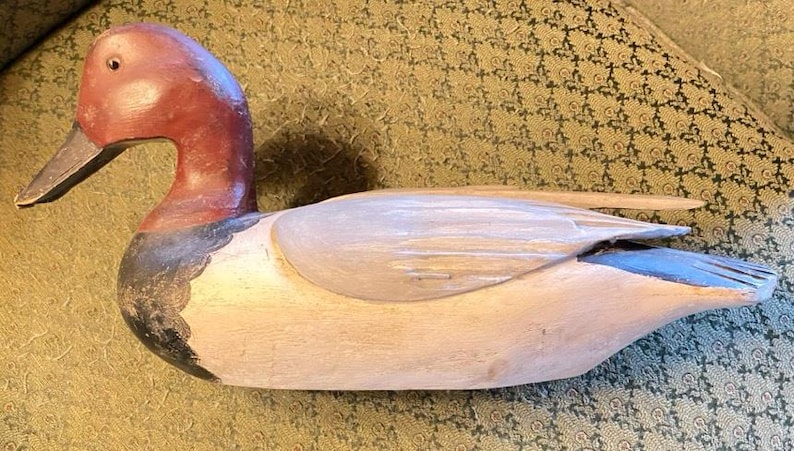 Vintage 1960s Redhead Drake Duck Decoy – Hand‑Carved Wood Working Decoy with Glass Eyes – Rustic Cabin Decor – Waterfowl Collector Gift image 4