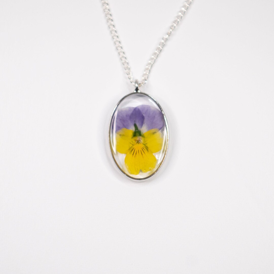 Pansy Necklace Resin Art Dried Flowers Floral Pendant Etsy