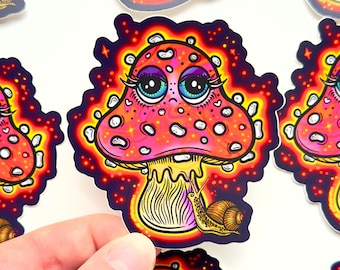 Toadstool Mushroom Sticker, Toadstool Sticker, Mushroom Sticker, Waterbottle Sticker, Fun Mushroom Sticker, Red and White Mushroom Sticker