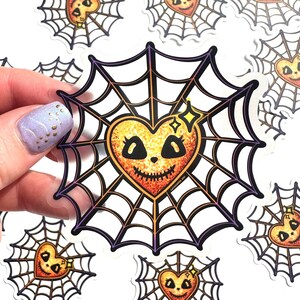 Pumpkin Spider Web Sticker, Glittery Pumpkin Sticker, Clear Sticker, Waterbottle Sticker, Kawaii Pumpkin Sticker, Halloween Sticker, (3X3)