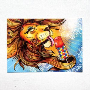 Lion Print, Lion Wall Art, Lion Popsicle Print, Summertime Print, Leo Artwork, Leo Art Print, Lion Summer Artwork, Lion Artwork Print(5X7)