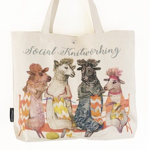 Tote Bag - Social Knitworking - Sheep Knitting Bag - Project Bag Grocery - Cotton Tote Bag Canvas - Funny Knitting Bag - ARTIPHANY