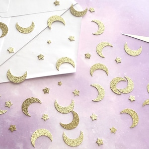 Gold Moon and Stars Confetti, Table Scatter, Gold Box Filler, Card Filler, party favor mix