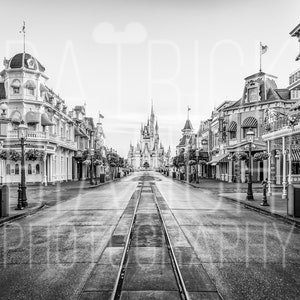 Empty Main Street USA Photo Prints and Canvas Wraps, Magic Kingdom, Walt Disney World, Cinderella Castle image 2