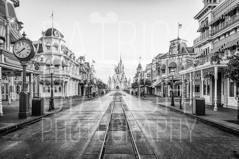 Empty Main Street USA Photo Prints and Canvas Wraps, Magic Kingdom, Walt Disney World, Cinderella Castle image 2