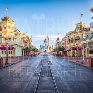 Empty Main Street USA Photo Prints and Canvas Wraps, Magic Kingdom, Walt Disney World, Cinderella Castle image 1