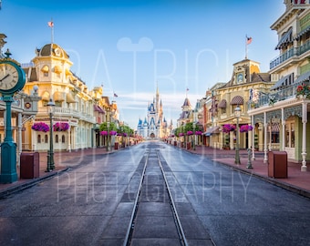 Empty - Main Street USA Photo Prints and Canvas Wraps, Magic Kingdom, Walt Disney World, Cinderella Castle