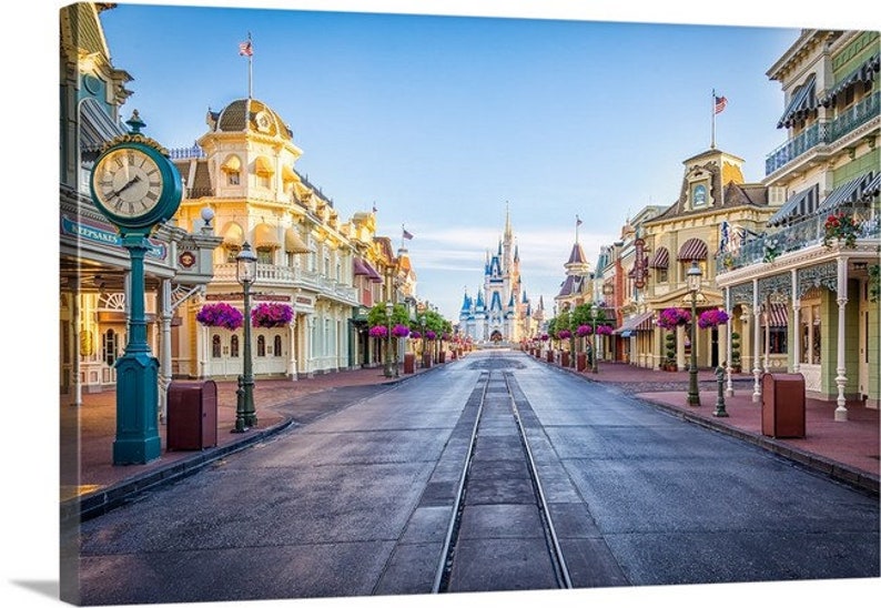 Empty Main Street USA Photo Prints and Canvas Wraps, Magic Kingdom, Walt Disney World, Cinderella Castle image 3