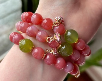 Yanyuan Agate Charm Bracelet: Chunky Beaded Gemstone Bracelet • Boho Statement Stretch Bracelet • Unique Jewelry Gift
