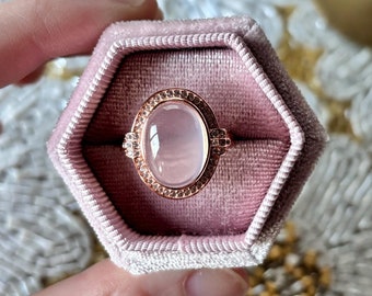Chunky Rose Quartz Ring, Adjustable Statement Jewelry, Rose Gold Plated 925 Sterling Silver Band, Round Oval Gemstone, Jewelry for Women