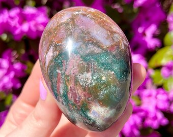 Large Ocean Jasper Palm Stone, Polished Rainbow Ocean Jasper Crystal, Natural Orbicular Jasper, Colorful Sea Jasper Stone