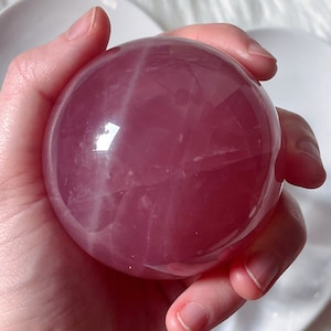 Large Rose Quartz Sphere, Star Rose Quartz Crystal, Natural Pink Rose Quartz, Polished Quartz Sphere, Metaphysical Gift for Her