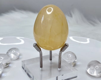 Golden Healer Egg • Yellow Hematoid Quartz • Crystal Egg with Acrylic Stand • Metaphysical Room Decor