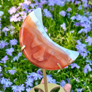 Carnelian Crescent Moon • Orange White Agate • Crystal Moon Carving • Metaphysical Home Decor